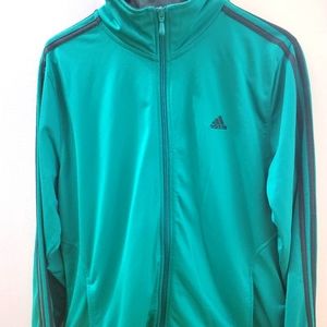 Adidas Women's Track Jacket, Aquamarine w/Black Stripes, Size XL